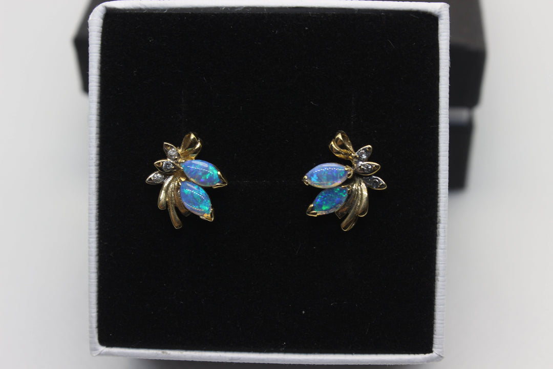 Australian Natural Solid Opal Earrings 14K Yellow Gold Earrings Australian Opal House 