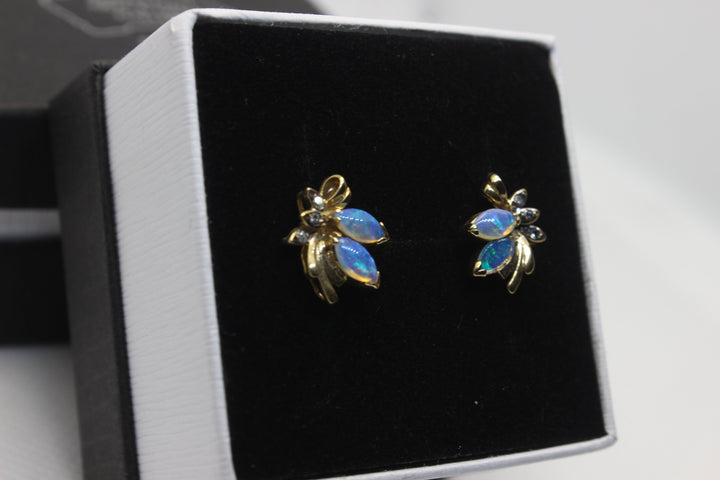 Australian Natural Solid Opal Earrings 14K Yellow Gold Earrings Australian Opal House 