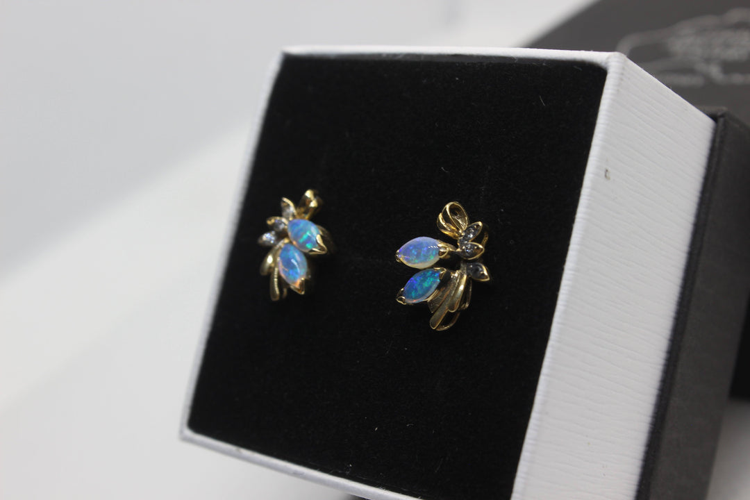 Australian Natural Solid Opal Earrings 14K Yellow Gold Earrings Australian Opal House 