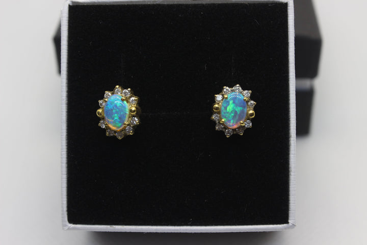 Australian Natural Solid Crystal Opal Earrings 18K Yellow Gold Earrings Australian Opal House 