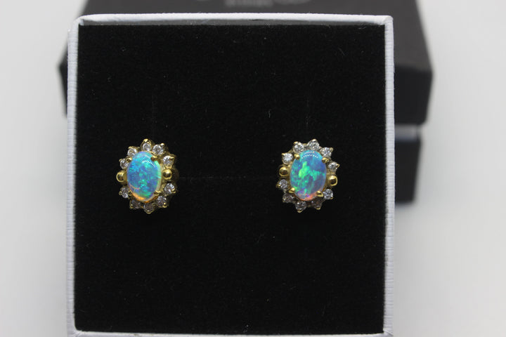 Australian Natural Solid Crystal Opal Earrings 18K Yellow Gold Earrings Australian Opal House 