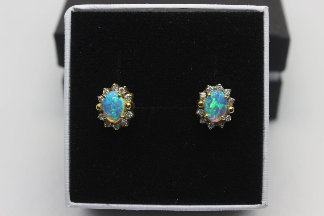 Australian Natural Solid Crystal Opal Earrings 18K Yellow Gold Earrings Australian Opal House 