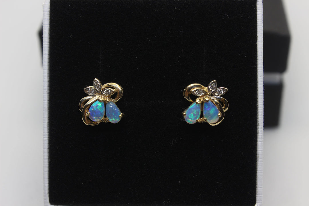 Australian Natural Solid Opal Earrings 14K Yellow Gold Earrings Australian Opal House 