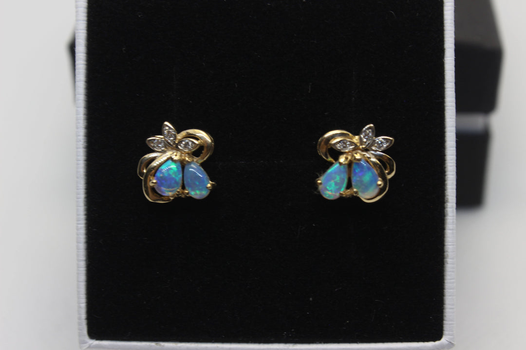 Australian Natural Solid Opal Earrings 14K Yellow Gold Earrings Australian Opal House 