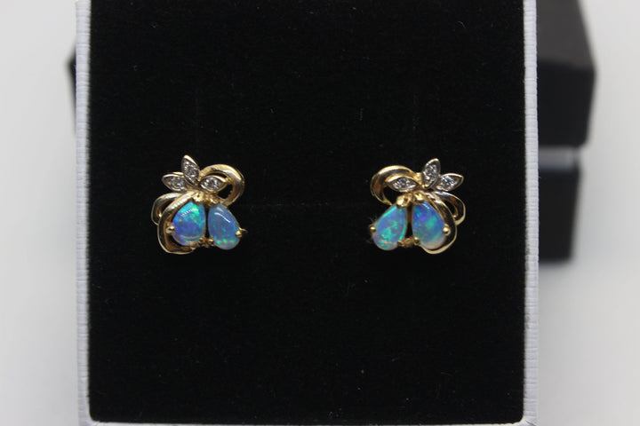 Australian Natural Solid Opal Earrings 14K Yellow Gold Earrings Australian Opal House 