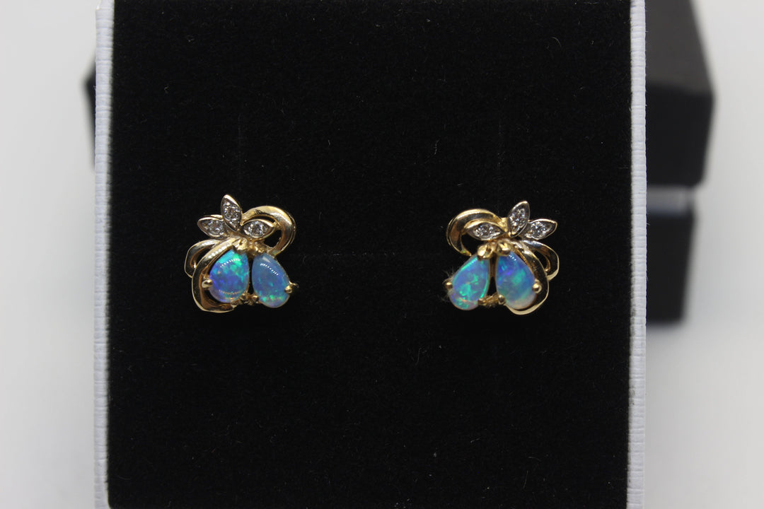 Australian Natural Solid Opal Earrings 14K Yellow Gold Earrings Australian Opal House 