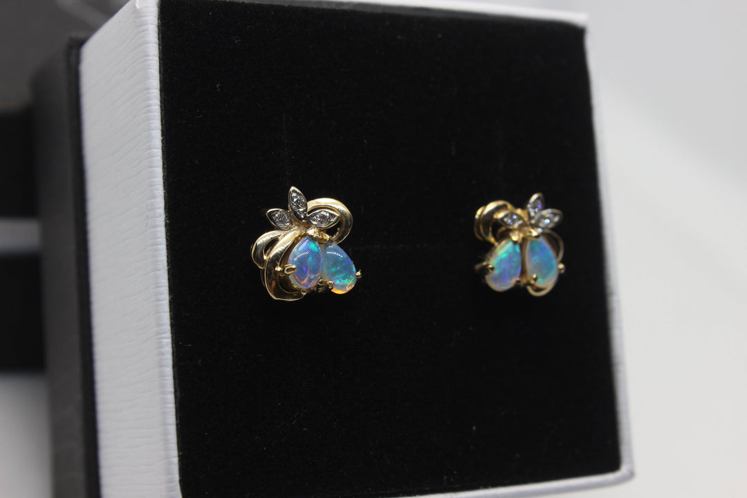 Australian Natural Solid Opal Earrings 14K Yellow Gold Earrings Australian Opal House 