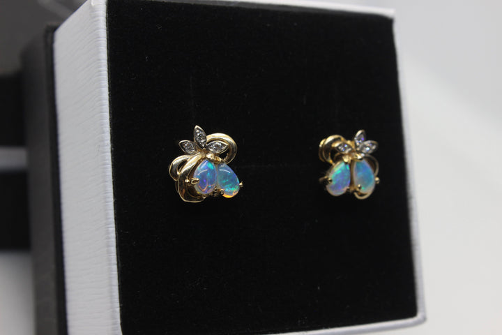 Australian Natural Solid Opal Earrings 14K Yellow Gold Earrings Australian Opal House 