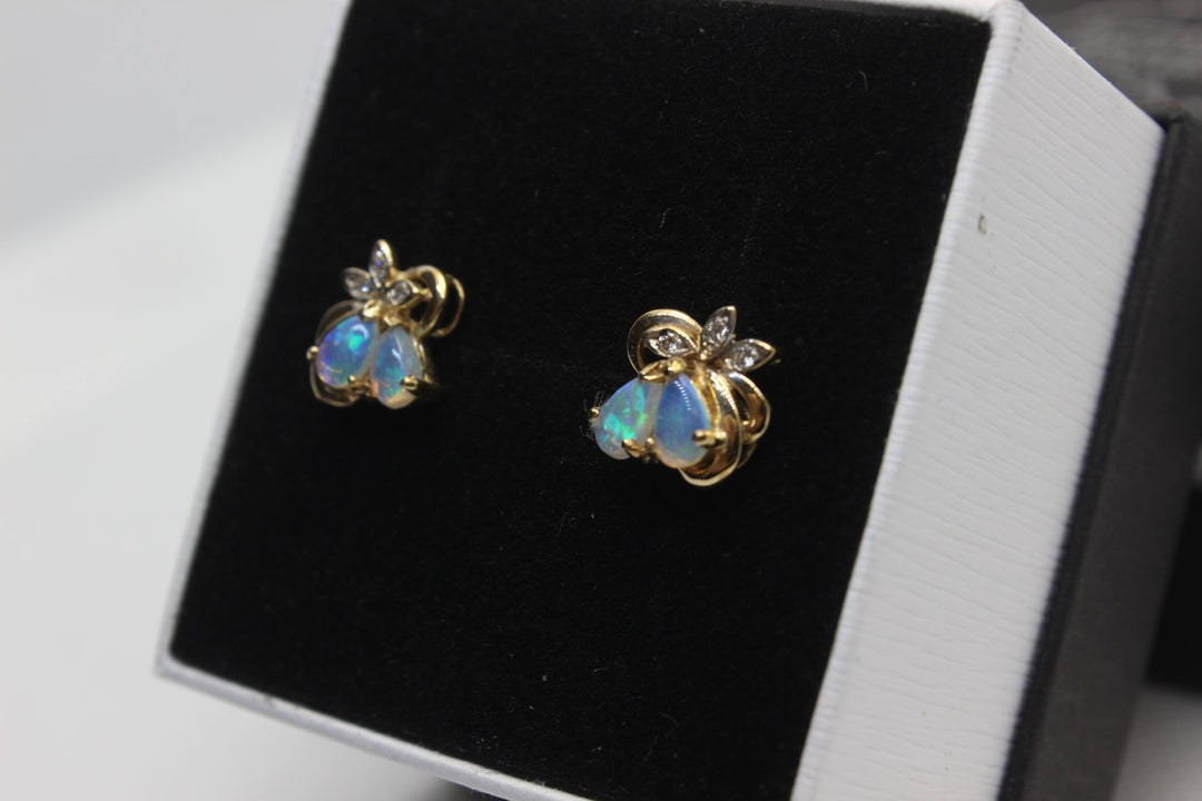 Australian Natural Solid Opal Earrings 14K Yellow Gold Earrings Australian Opal House 