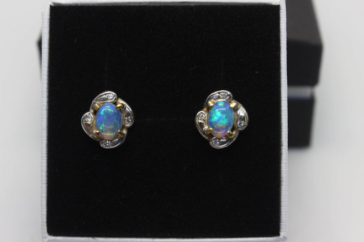 Australian Natural Solid Crystal Opal Earrings 14K Yellow Gold Earrings Australian Opal House 