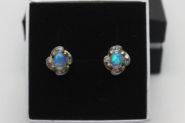 Australian Natural Solid Crystal Opal Earrings 14K Yellow Gold Earrings Australian Opal House 