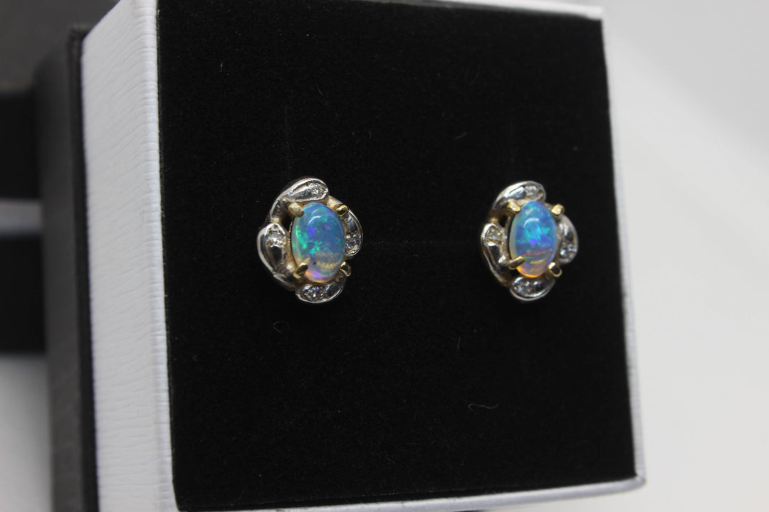 Australian Natural Solid Crystal Opal Earrings 14K Yellow Gold Earrings Australian Opal House 