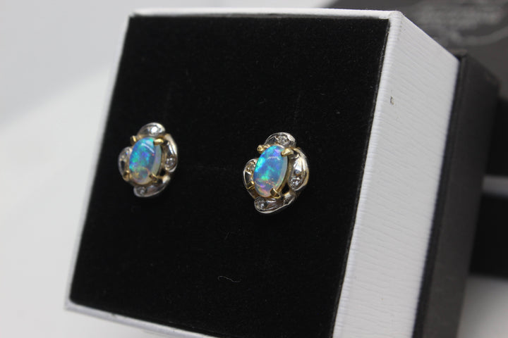 Australian Natural Solid Crystal Opal Earrings 14K Yellow Gold Earrings Australian Opal House 