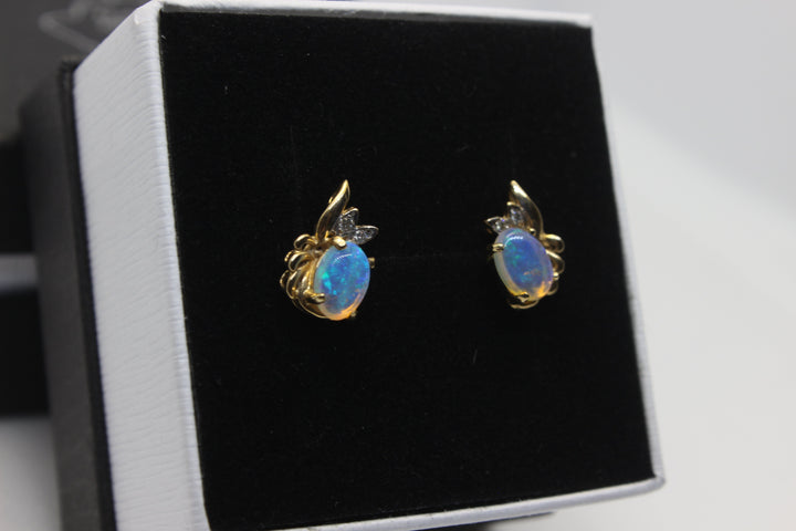 Australian Natural Solid Crystal Opal Earrings 14K Yellow Gold Earrings Australian Opal House 