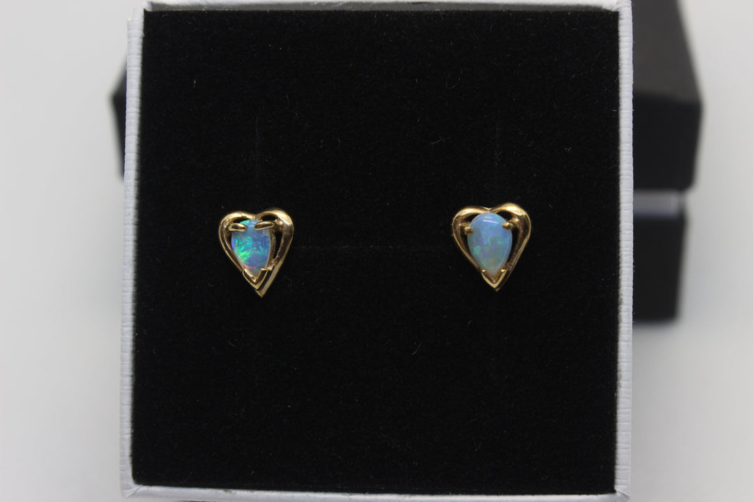 Australian Natural Solid Opal Earrings 14K Yellow Gold Earrings Australian Opal House 