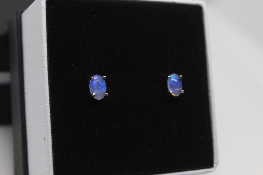 Australian Natural Solid Opal Earrings 14K Yellow Gold Earrings Australian Opal House 