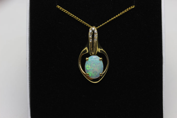 Australian Natural Crystal Opal Pendant in 18k Yellow Gold Setting with Diamonds Pendant Australian Opal House 