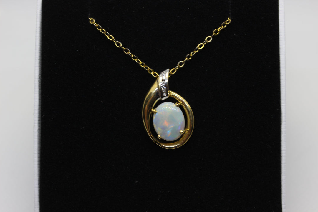 Australian Natural Solid Fire Opal Pendant in 18k Yellow Gold Setting with Diamonds Pendant Australian Opal House 