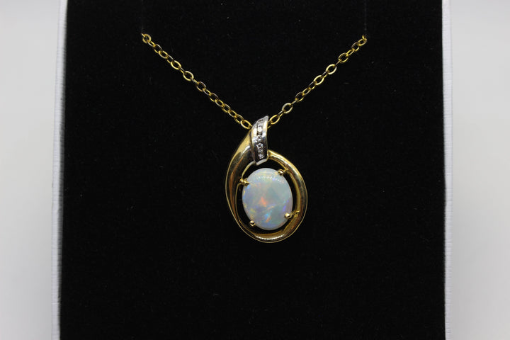 Australian Natural Solid Fire Opal Pendant in 18k Yellow Gold Setting with Diamonds Pendant Australian Opal House 