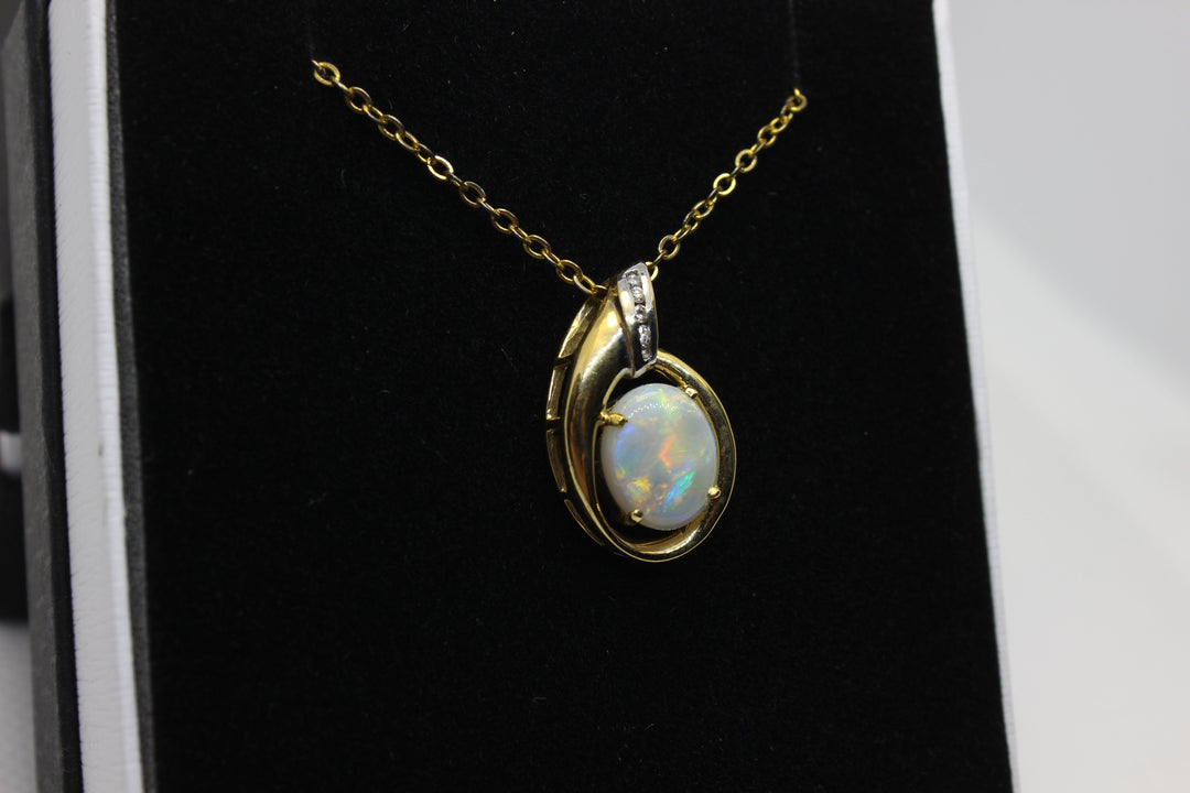 Australian Natural Solid Fire Opal Pendant in 18k Yellow Gold Setting with Diamonds Pendant Australian Opal House 