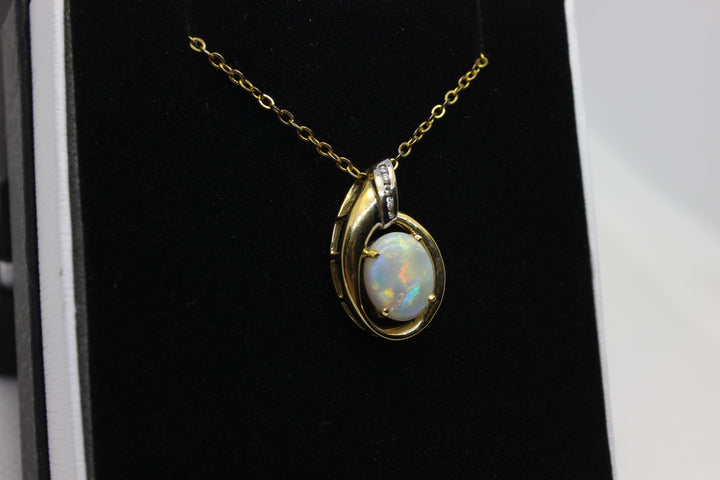 Australian Natural Solid Fire Opal Pendant in 18k Yellow Gold Setting with Diamonds Pendant Australian Opal House 