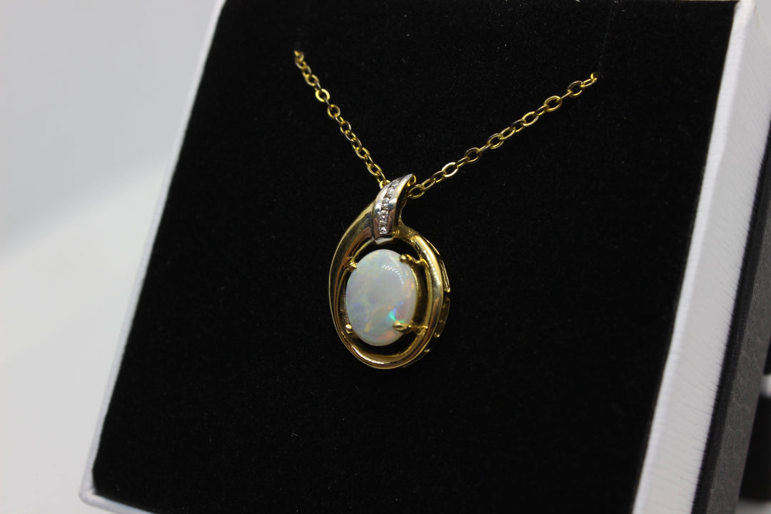 Australian Natural Solid Fire Opal Pendant in 18k Yellow Gold Setting with Diamonds Pendant Australian Opal House 