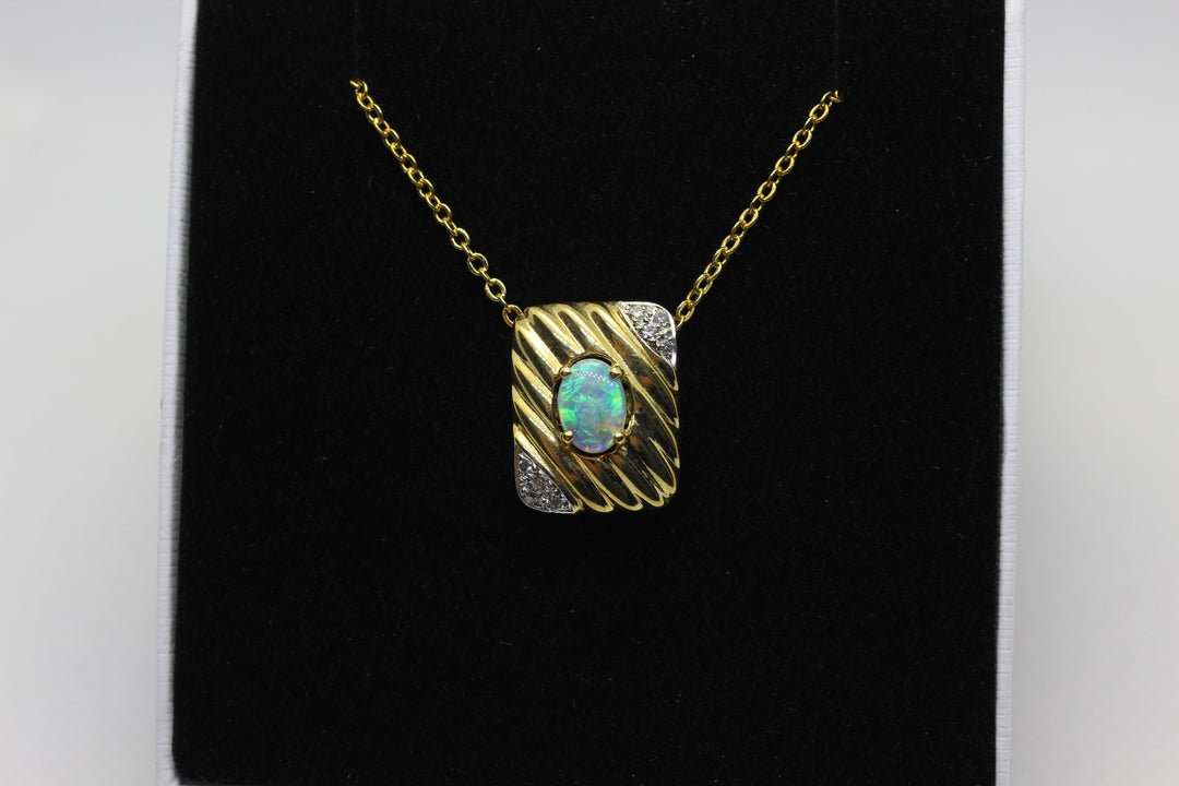 Australian Natural Solid Crystal Opal Pendant in 18k Yellow Gold Setting with Diamonds Pendant Australian Opal House 