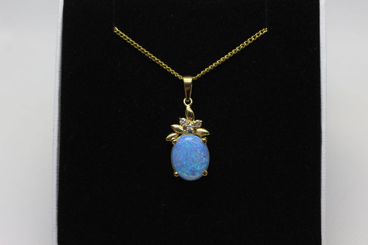 Australian Natural Solid Crystal Opal Pendant in 18k Yellow Gold Setting with 3 Diamonds Pendant Australian Opal House 