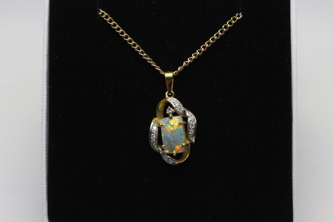 Australian Natural Solid Fire Opal Pendant in 18k Yellow Gold Setting with Diamonds Pendant Australian Opal House 