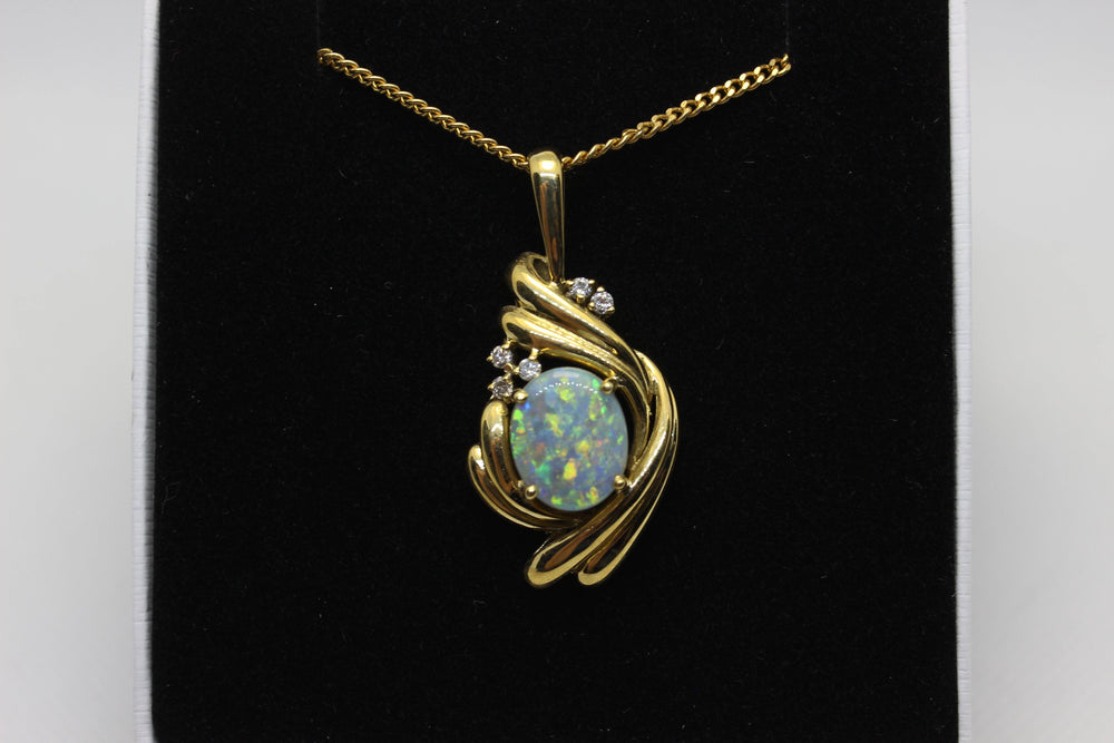 Australian Natural Solid Crystal Opal Pendant in 18k Yellow Gold Setting with Diamonds Pendant Australian Opal House 