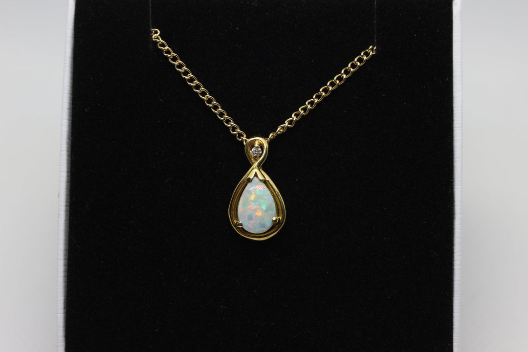 Australian Natural Solid Fire Opal Pendant in 18k Yellow Gold Setting with Diamond Pendant Australian Opal House 