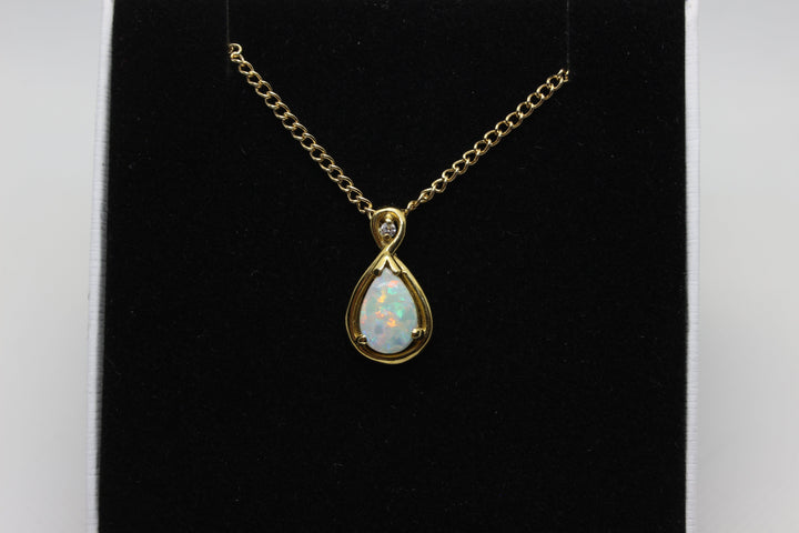 Australian Natural Solid Fire Opal Pendant in 18k Yellow Gold Setting with Diamond Pendant Australian Opal House 