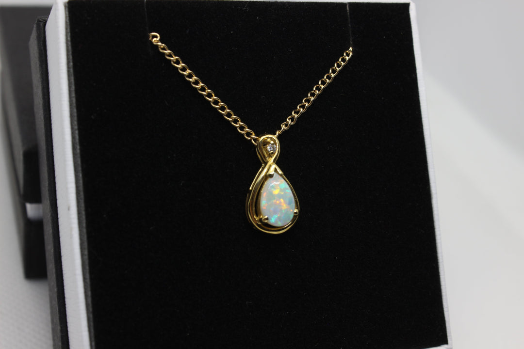 Australian Natural Solid Fire Opal Pendant in 18k Yellow Gold Setting with Diamond Pendant Australian Opal House 