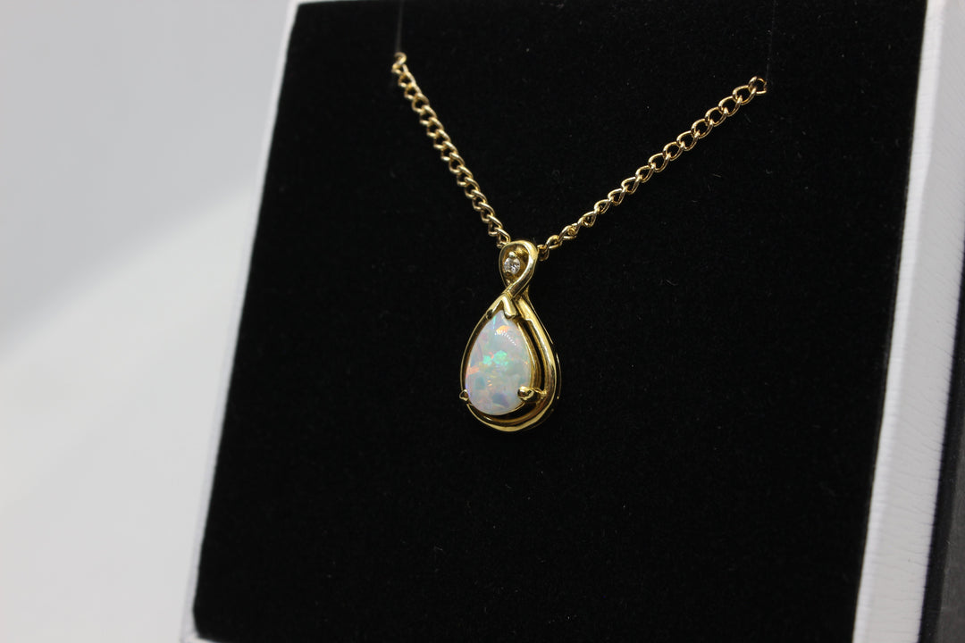 Australian Natural Solid Fire Opal Pendant in 18k Yellow Gold Setting with Diamond Pendant Australian Opal House 