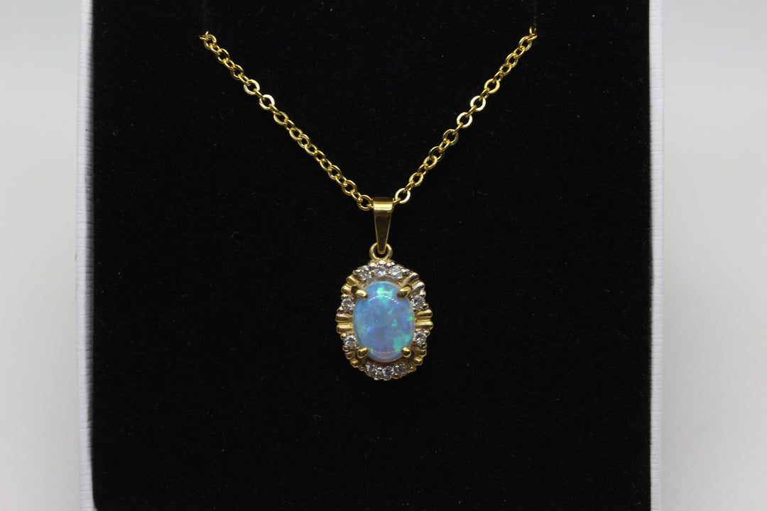 Australian Natural Solid Opal Pendant in 18k Yellow Gold Setting with Diamond Pendant Australian Opal House 