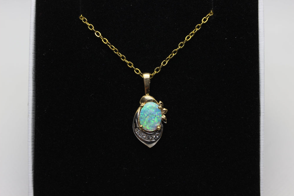 Australian Natural Solid Opal Pendant in 14k Yellow Gold Setting with Diamond Pendant Australian Opal House 