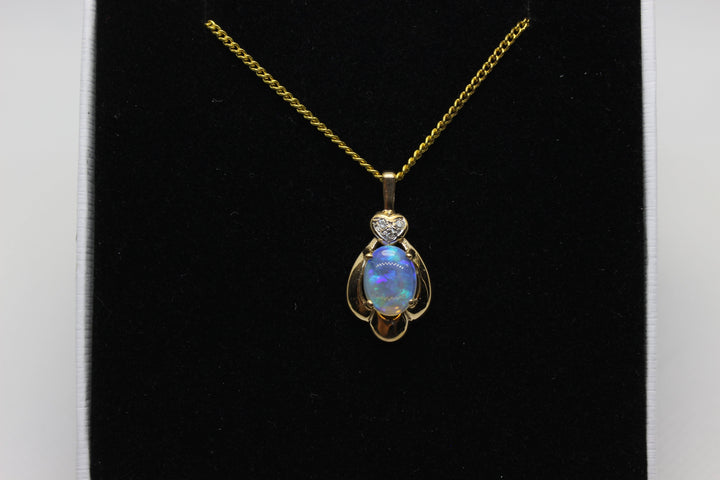 Australian Natural Solid Crystal Opal Pendant in 14k Yellow Gold Setting with Diamond Pendant Australian Opal House 