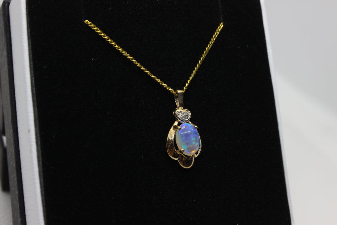 Australian Natural Solid Crystal Opal Pendant in 14k Yellow Gold Setting with Diamond Pendant Australian Opal House 