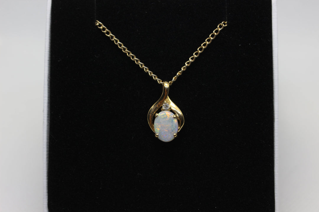 Australian Natural Solid Opal Pendant in 14k Yellow Gold Setting with Diamond Pendant Australian Opal House 