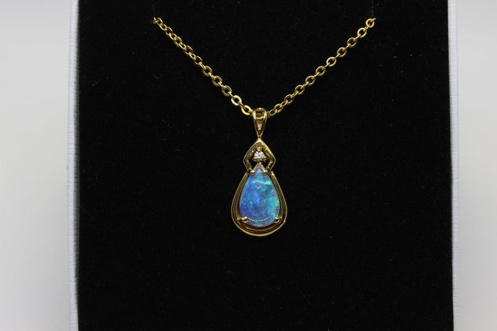 Australian Natural Solid Crystal Opal Pendant in 18k Yellow Gold Setting with Diamond Pendant Australian Opal House 