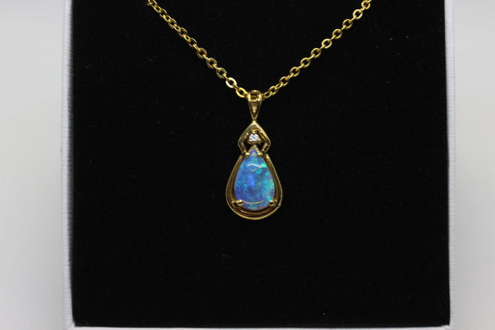 Australian Natural Solid Crystal Opal Pendant in 18k Yellow Gold Setting with Diamond Pendant Australian Opal House 