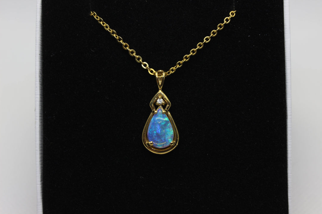 Australian Natural Solid Crystal Opal Pendant in 18k Yellow Gold Setting with Diamond Pendant Australian Opal House 