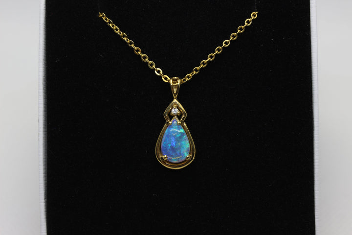 Australian Natural Solid Crystal Opal Pendant in 18k Yellow Gold Setting with Diamond Pendant Australian Opal House 