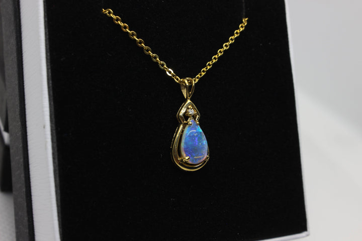 Australian Natural Solid Crystal Opal Pendant in 18k Yellow Gold Setting with Diamond Pendant Australian Opal House 