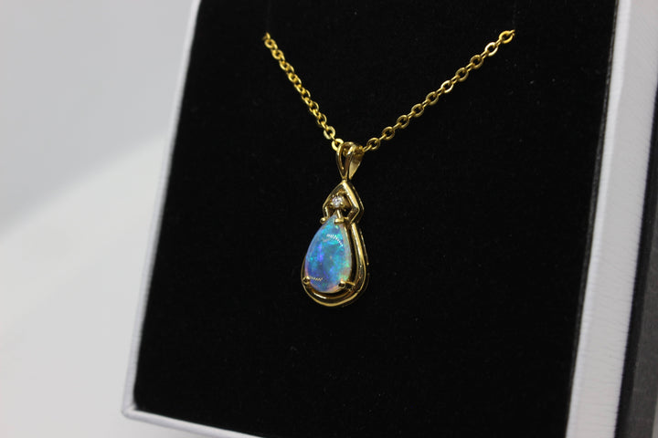 Australian Natural Solid Crystal Opal Pendant in 18k Yellow Gold Setting with Diamond Pendant Australian Opal House 