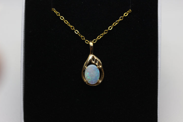 Australian Natural Solid Opal Pendant in 14k Yellow Gold Setting Pendant Australian Opal House 