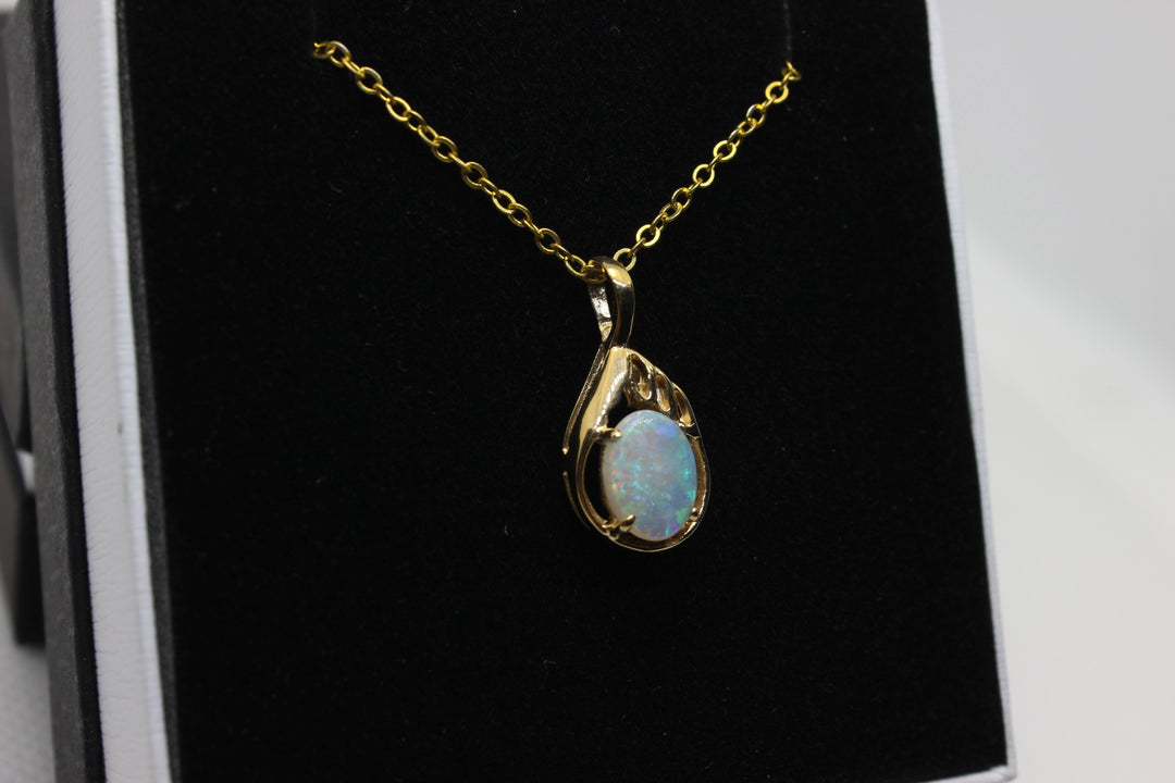 Australian Natural Solid Opal Pendant in 14k Yellow Gold Setting Pendant Australian Opal House 