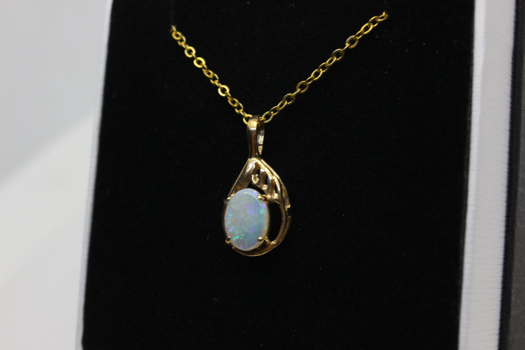 Australian Natural Solid Opal Pendant in 14k Yellow Gold Setting Pendant Australian Opal House 