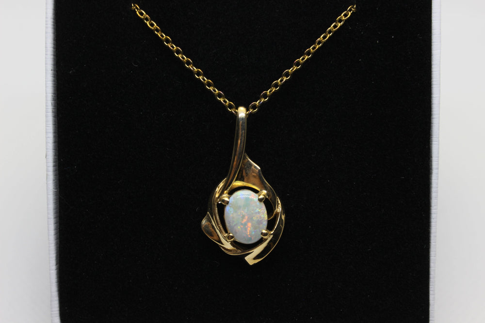 Australian Natural Solid Opal Pendant in 14k Yellow Gold Setting Pendant Australian Opal House 