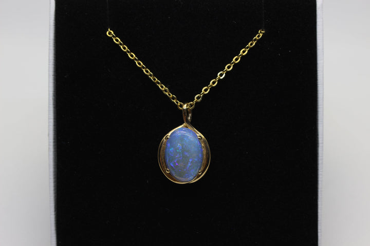 Australian Natural Solid Crystal Opal Pendant in 14k Yellow Gold Setting Pendant Australian Opal House 